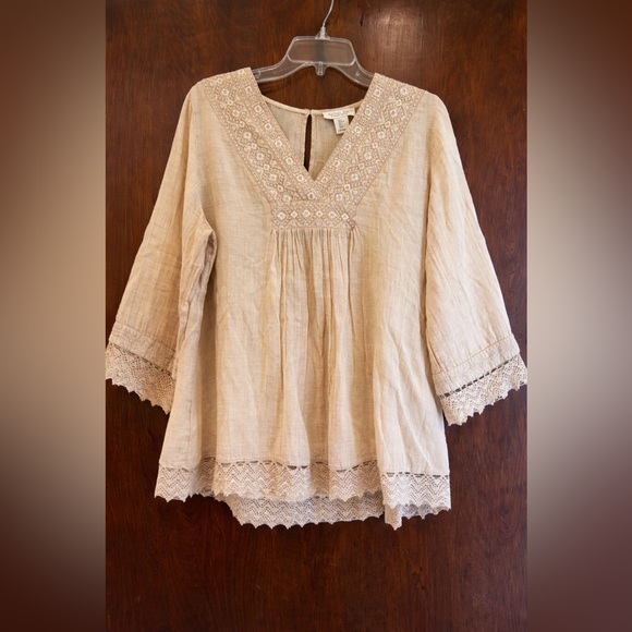 Rachel Zoe Beige Lace Detail Blouse size L - Picture 2 of 4